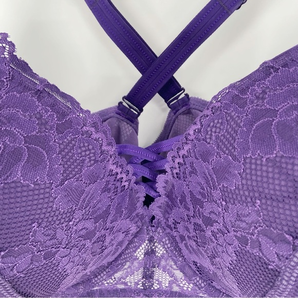 Torrid XO Plunge Push Up Purple Lace and Mesh Overlay Bra Size 46DDD *READ* - Picture 5 of 14